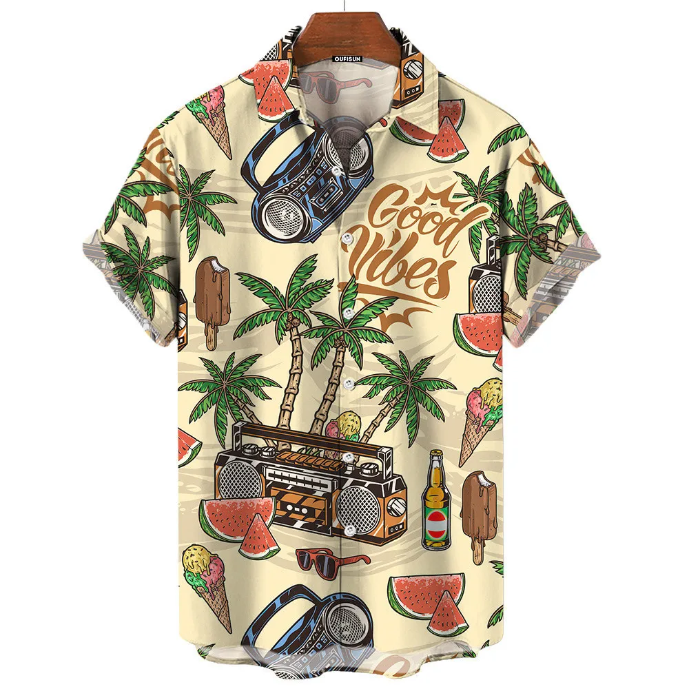 Vintage Hawaiian Floral Shirt - 남성 레트로 여름 굿 바이브 하와이안