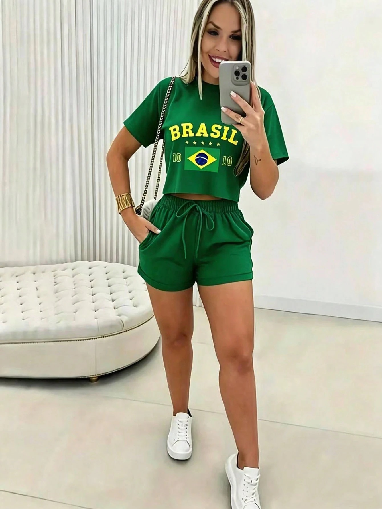 T-Shirts - 2026 여성용 반소매 세트 브라질리언 프린트