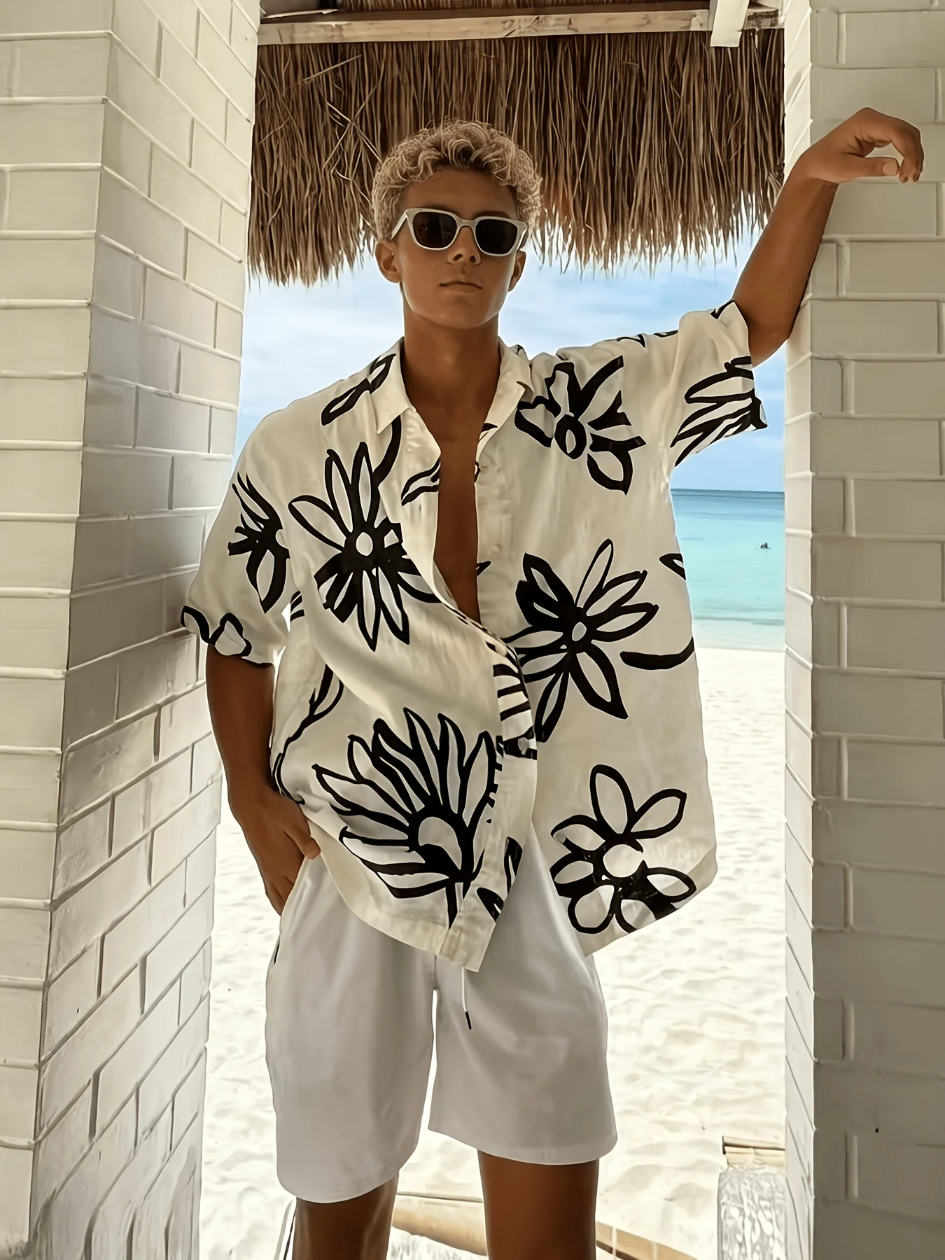 Vintage Hawaiian Floral Shirt - 남성용 오버사이즈 알로하 하와이안 셔츠 블랙