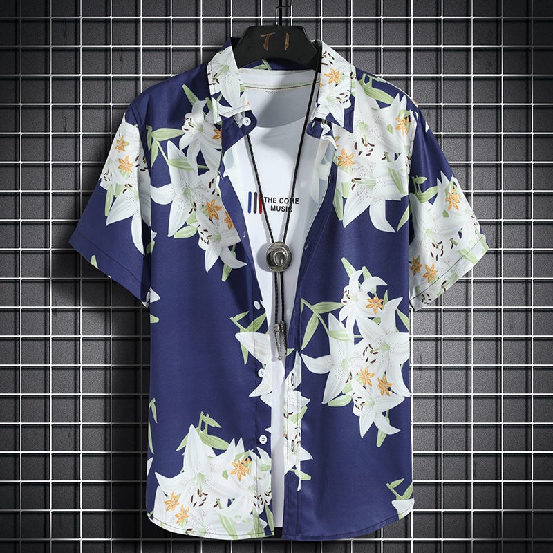 Vintage Hawaiian Floral Shirt - 하와이 비치 셔츠 남성용 반팔 캐주얼
