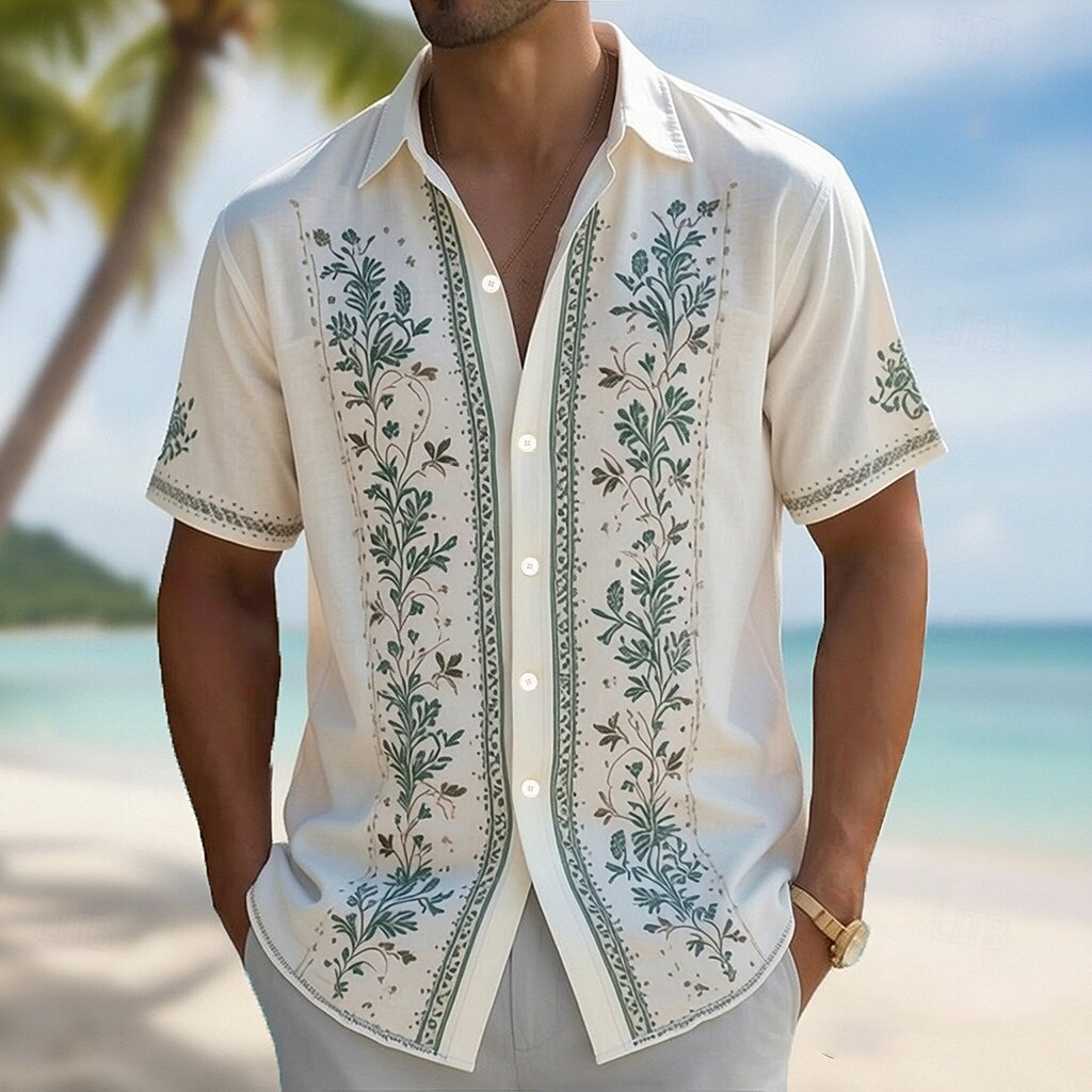 Vintage Hawaiian Floral Shirt - 남성용 턴다운 칼라 3D 프린트 하와이안