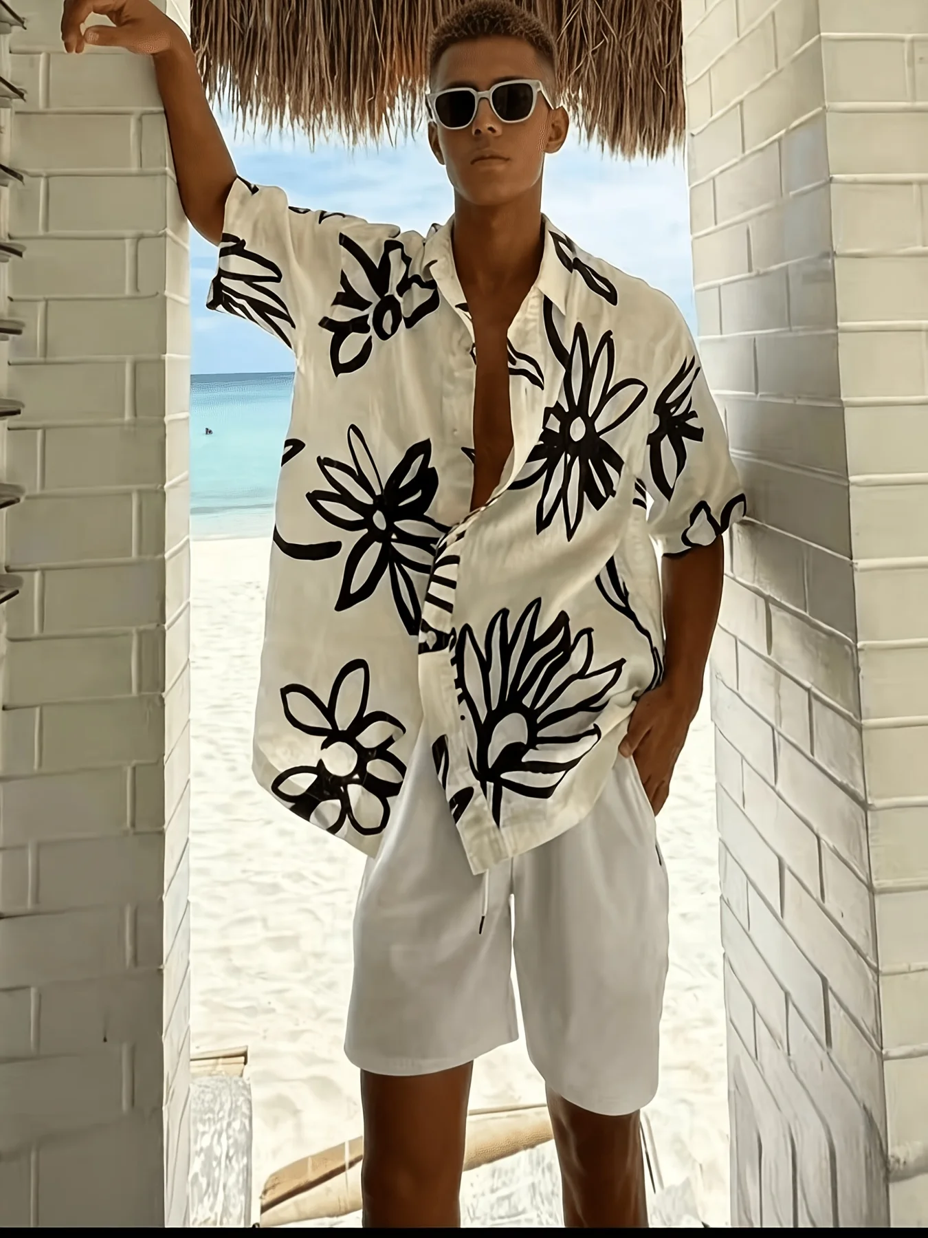 남성용 오버사이즈 알로하 하와이안 셔츠 블랙 라인 플로 - Vintage Hawaiian Floral Shirt 리뷰 및 가격