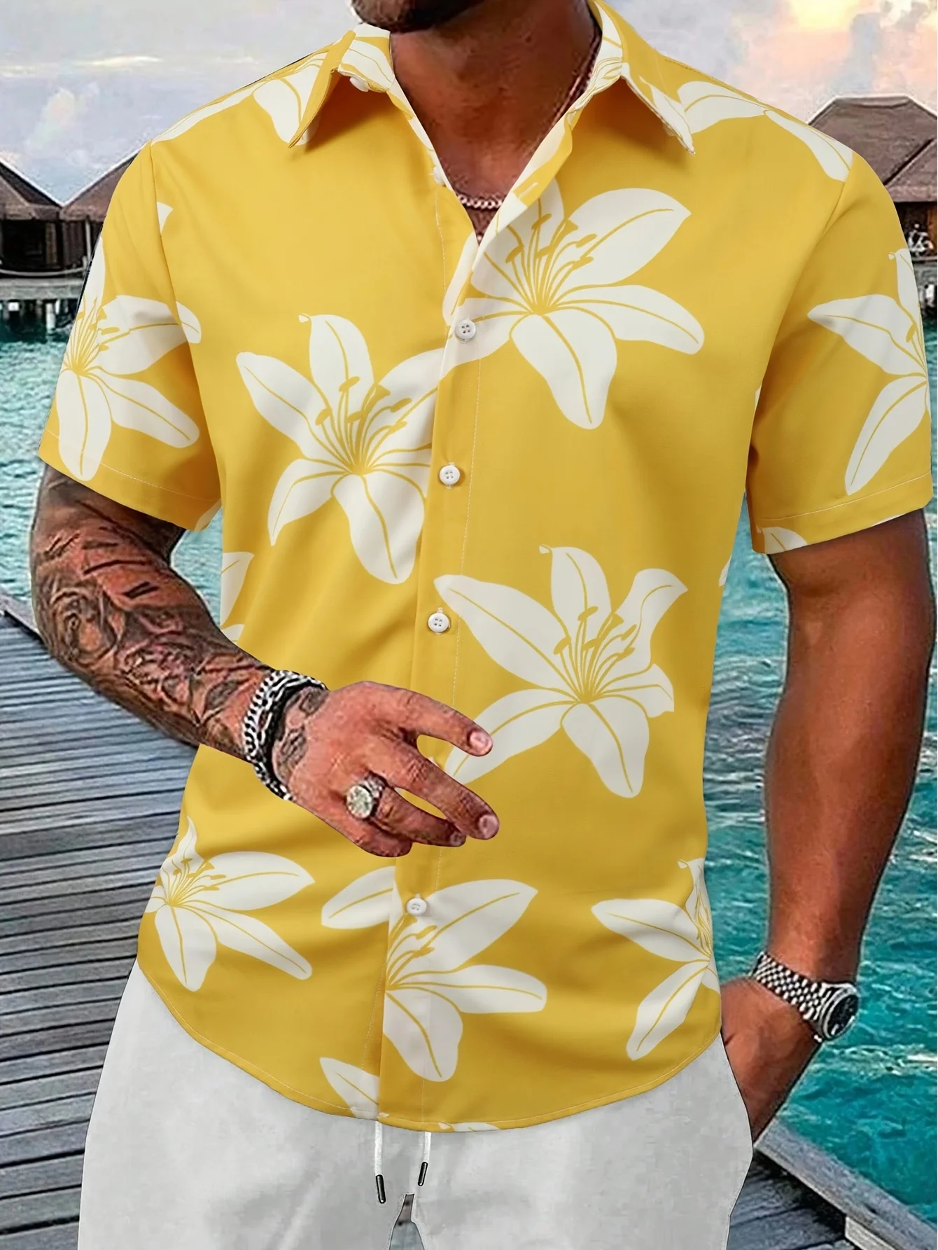 남성용 오버사이즈 알로하 하와이안 셔츠 블랙 라인 플로 - Vintage Hawaiian Floral Shirt 리뷰 및 가격