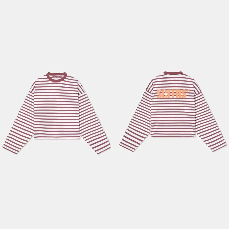 남녀 공용 긴팔 티셔츠, 넉넉한 핏에 스트라이프 패턴, - T-Shirts 리뷰 및 가격