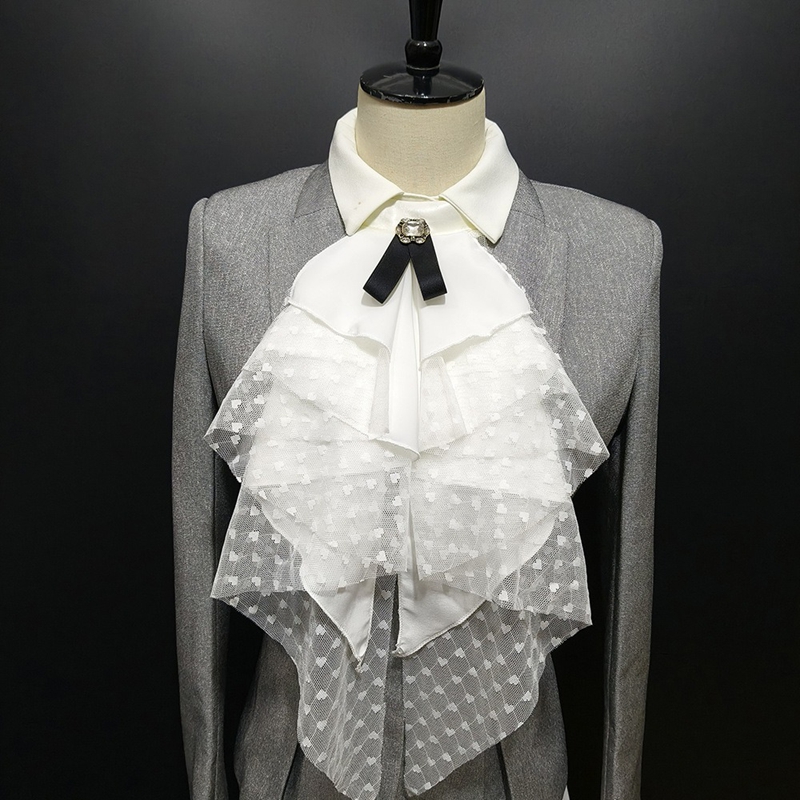 흰색 레이스 소재의 레이어드형 분리 가능한 가짜 칼라, - Shirts 리뷰 및 가격