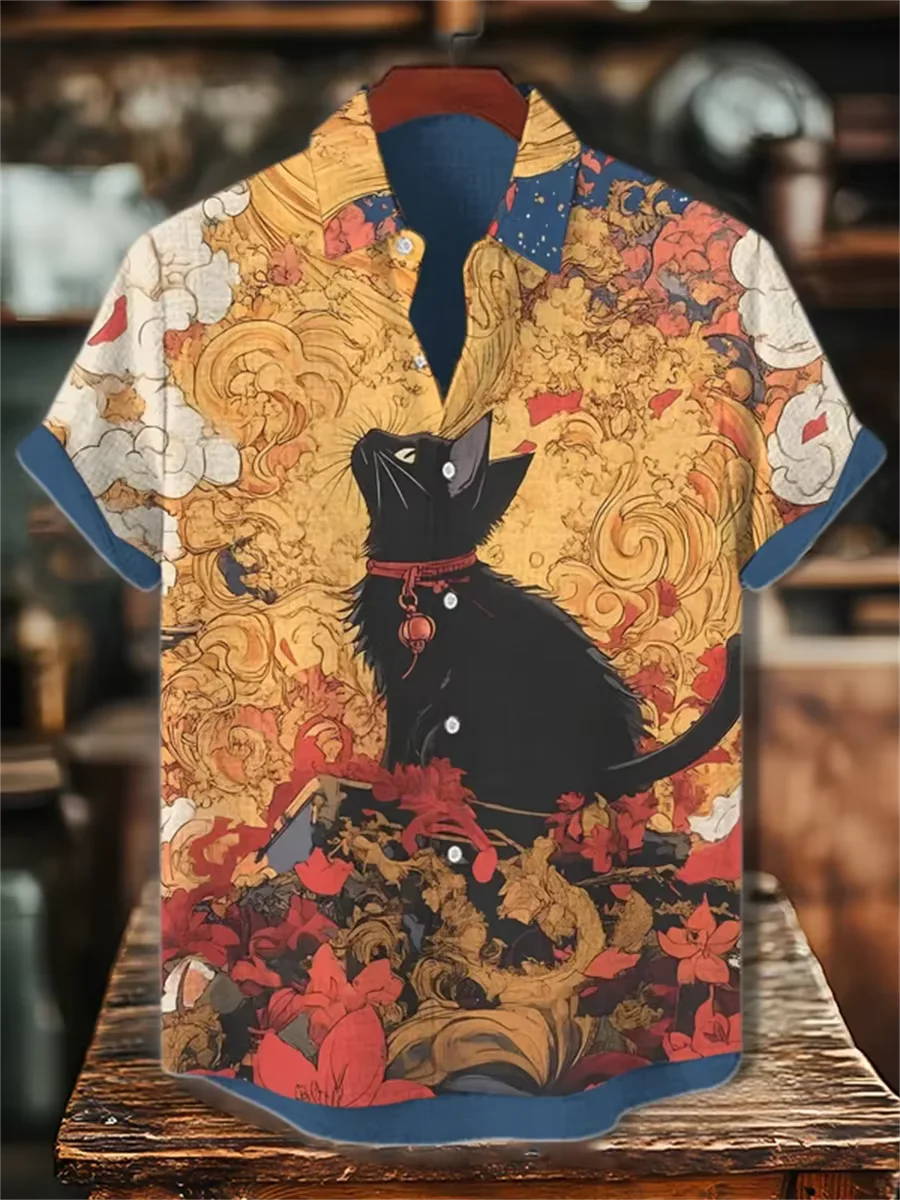 남성용 하와이안 반팔 셔츠, 빈티지 스타일의 검은 고양 - Vintage Hawaiian Floral Shirt 리뷰 및 가격